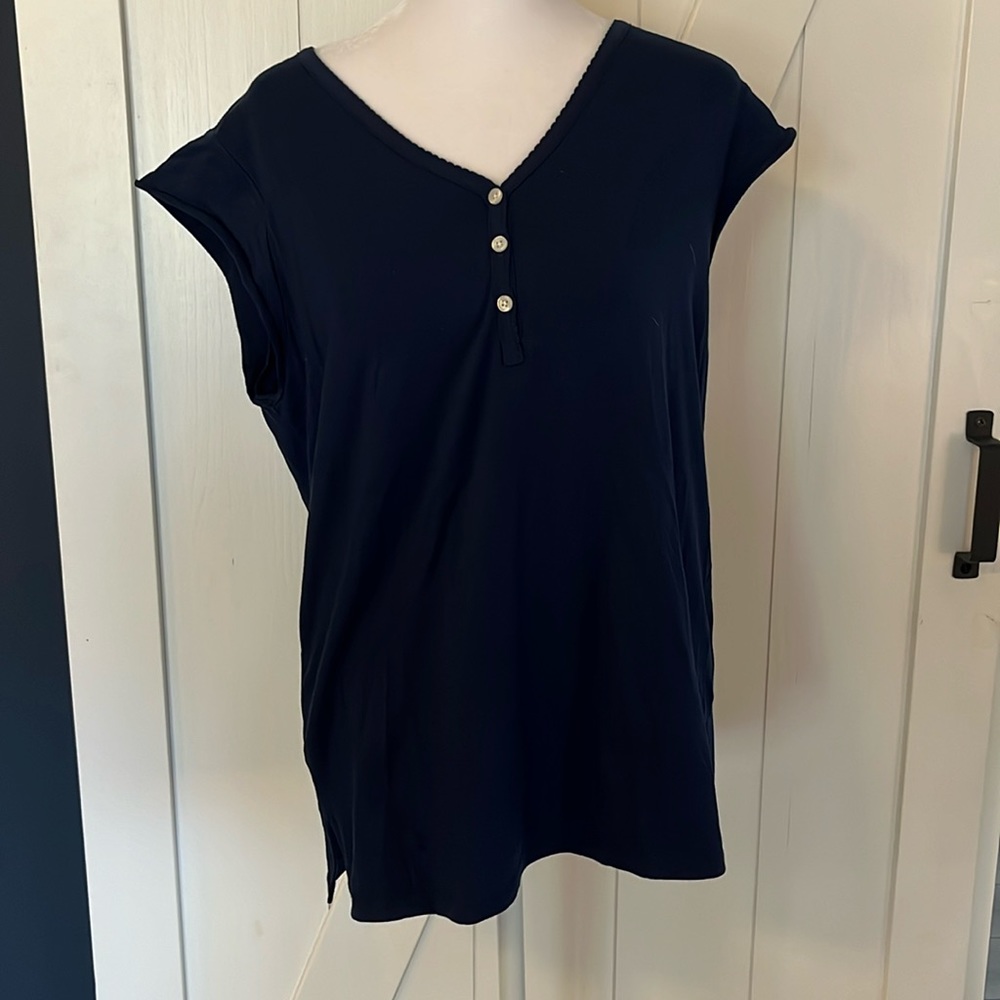Lands End navy blue shirt with built-in shelf bra. Size Med 10-12! Perfect! BNWT